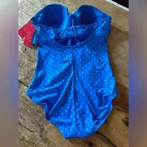 ☀️👙Spanx Bandeau Push Up One Piece Swimsuit ~ Polka ~ 14~NWT!~Removable Straps - Picture 8 of 10